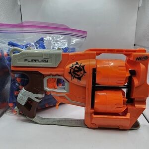 Nerf Zombie Strike FlipFury Blaster Dart Gun 2 Chambers w 180 Darts Ammo